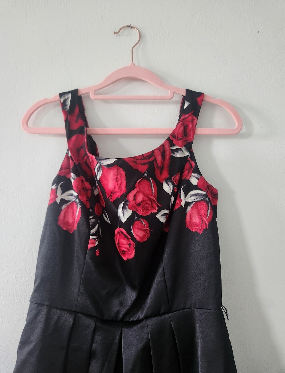 Black Dress with Red Rose Print - Girls' Party Dress - Picture 2 of 5